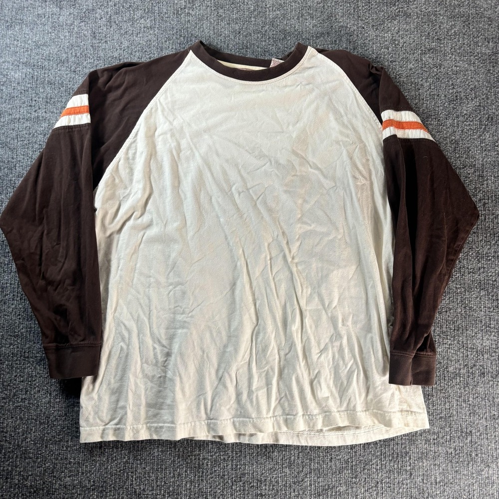 Point Zero Shirt Mens XL White Brown Raglan Stripe Long Sleeve Crew Neck Tee